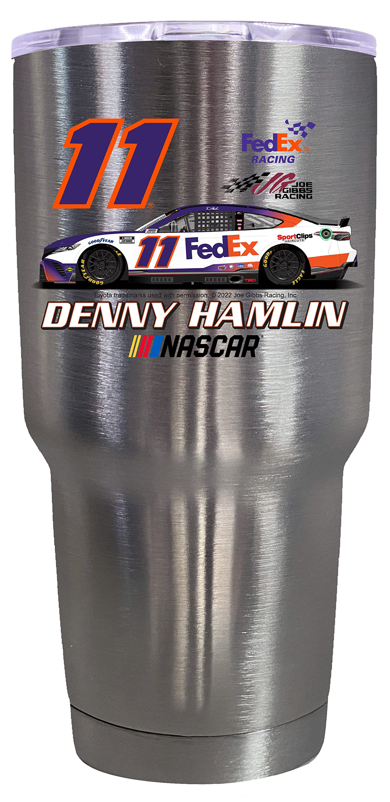 R and R Imports Nascar #11 Denny Hamlin 24 oz Stainless Steel Tumbler Car Design (Stainless Steel)