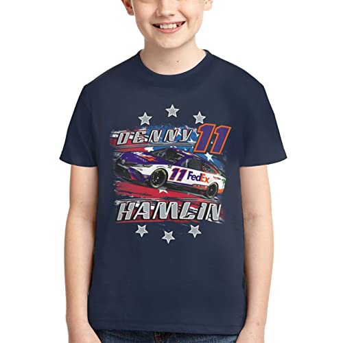 YINFA Denny Hamlin 11 Shirt for Teen Girl & Boy Printing Performance Short Sleeve Tee Black