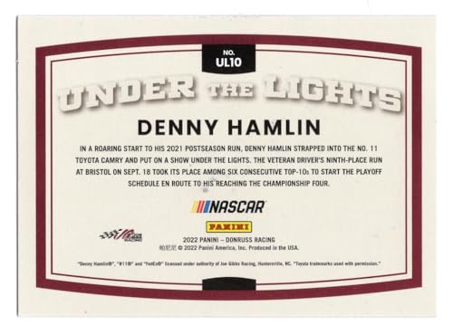 AUTOGRAPHED Denny Hamlin 2022 Donruss Racing UNDER THE LIGHTS Signed NASCAR Collectible Insert Trading Card with COA