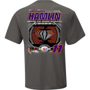 Checkered Flag Sports Denny Hamlin 2023 Cup Series Schedule T-Shirt Gray 3XL