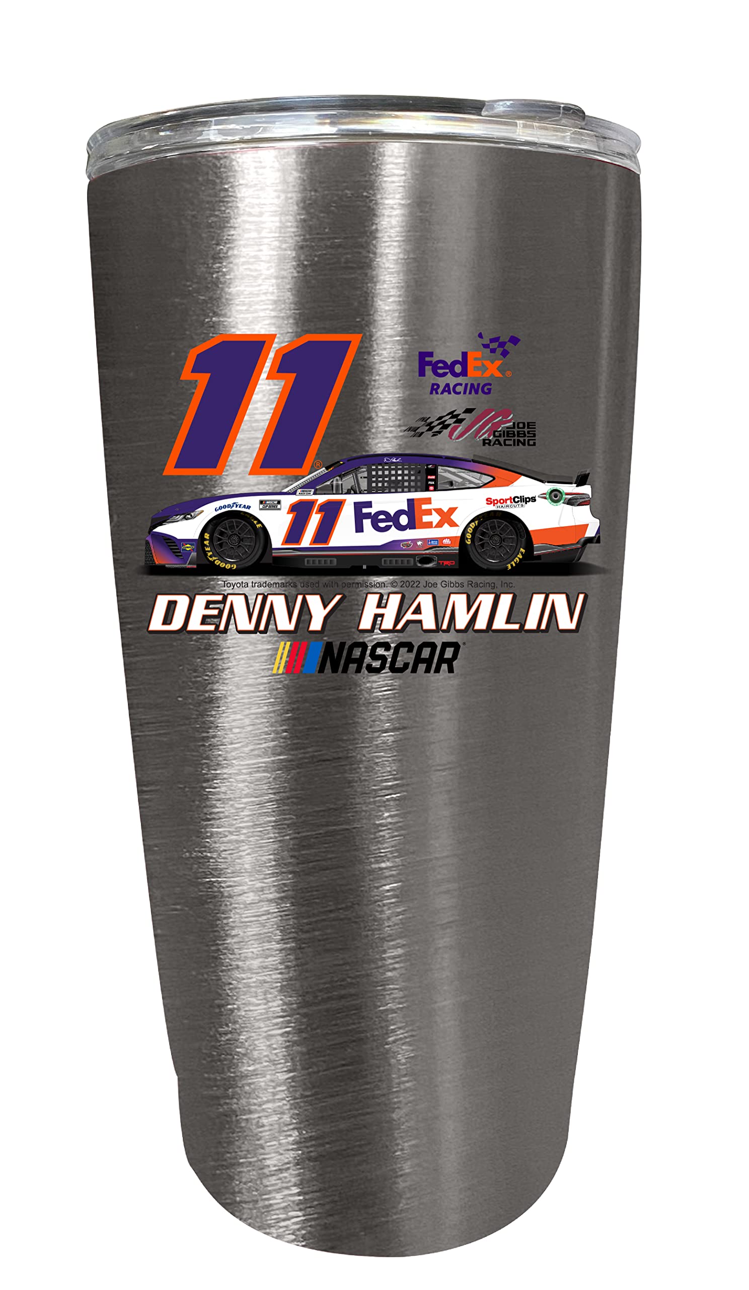 R and R Imports Nascar #11 Denny Hamlin 16 oz Stainless Steel Tumbler Car Design (Stainless Steel)