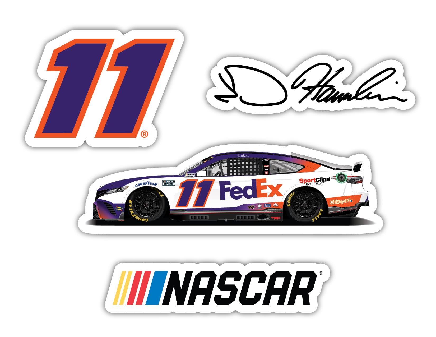 Denny Hamlin #11 Nascar 4 Pack Laser Cut Decal