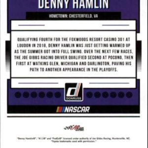 2019 Donruss Racing #63 Denny Hamlin FedEx Express/Joe Gibbs Racing/Toyota Official NASCAR Trading Card