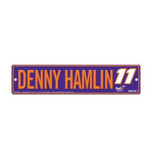 rico industries nascar racing denny hamlin #11 purple 4" x 17" plastic street sign