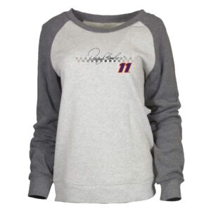 ouray sportswear nascar women's cozy crew denny hamlin, oatmeal heather/dark grey heather, medium