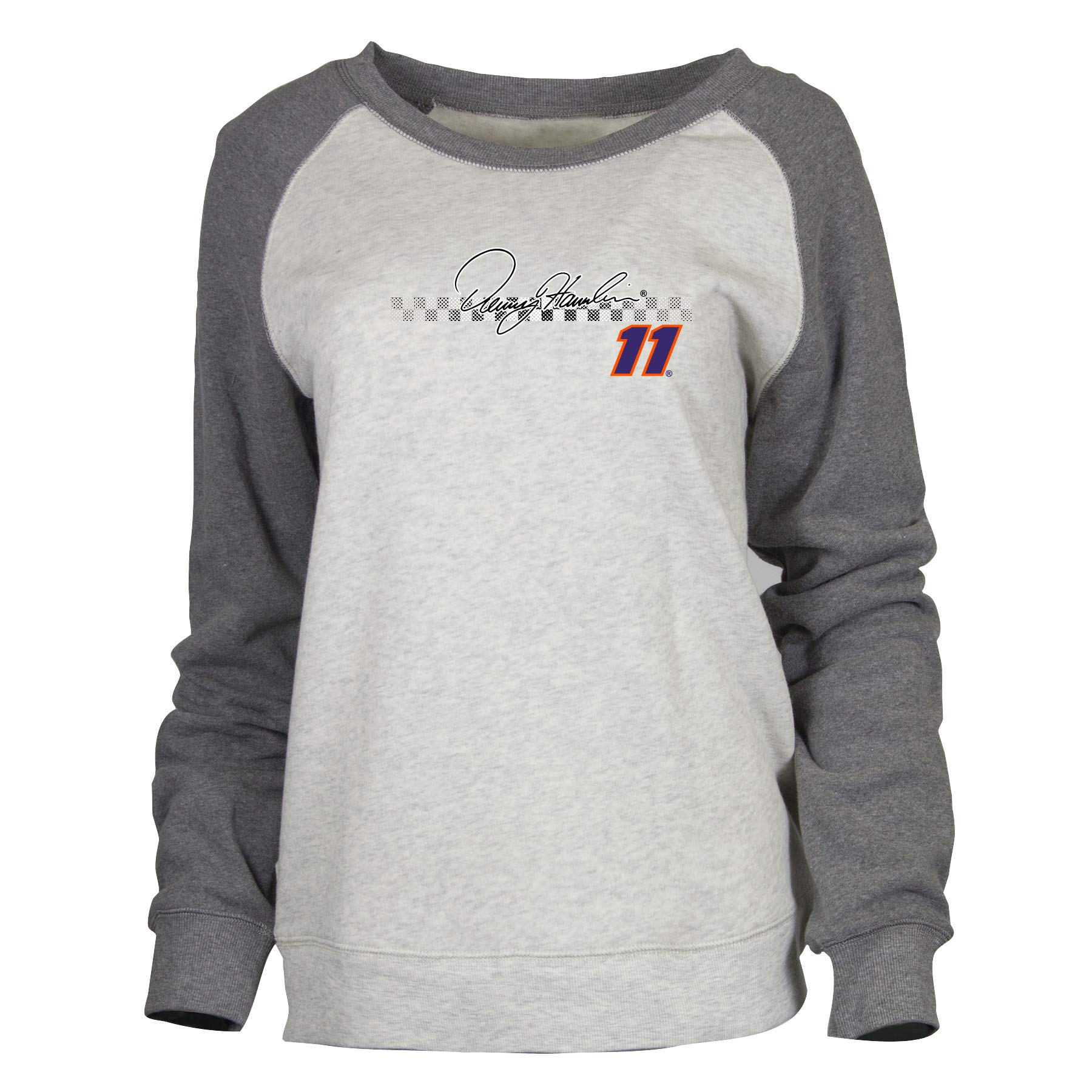 Ouray Sportswear NASCAR Women's Cozy Crew Denny Hamlin, Oatmeal Heather/Dark Grey Heather, Medium