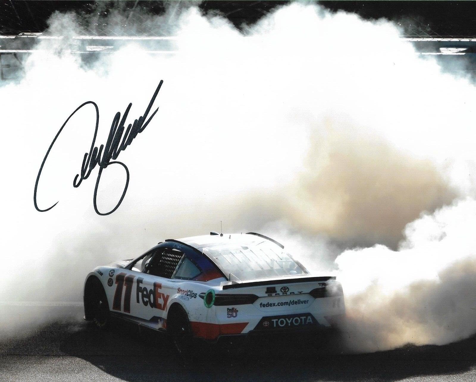 2023 Denny Hamlin FedEx Kansas Speedway Signed 8x10 Photo W/ COA - Autographed NASCAR Photos