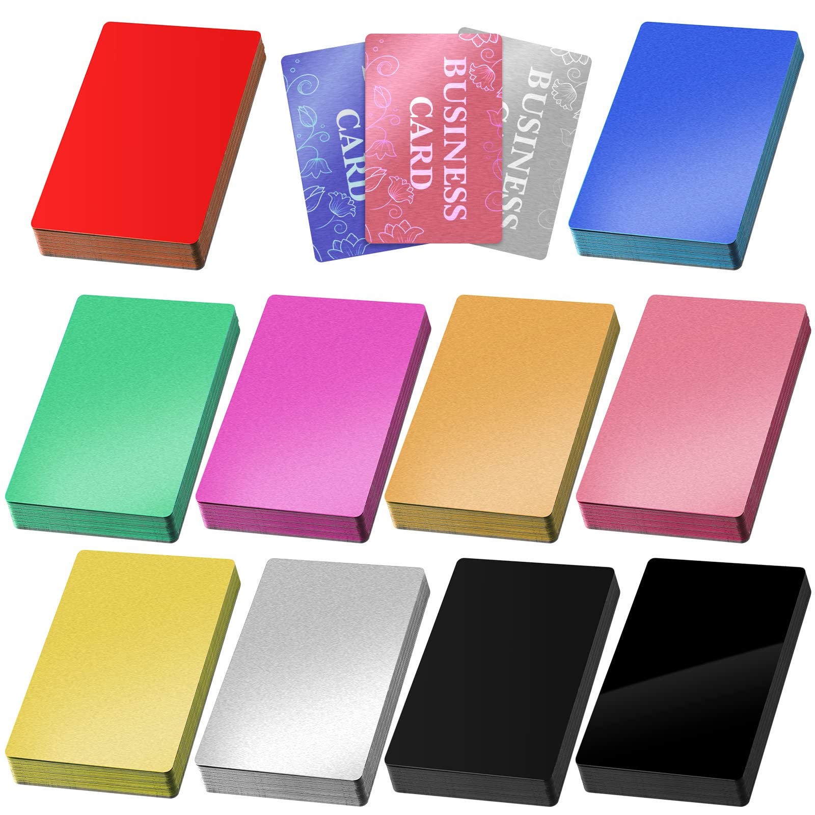 300 Pieces Metal Engraving Blanks Multipurpose Aluminum Sheet Aluminum Business Card Blanks for CNC Engraver Laser Engraving DIY Cards, Thickness 0.21 mm/ 0.01 inch (Multicolor)