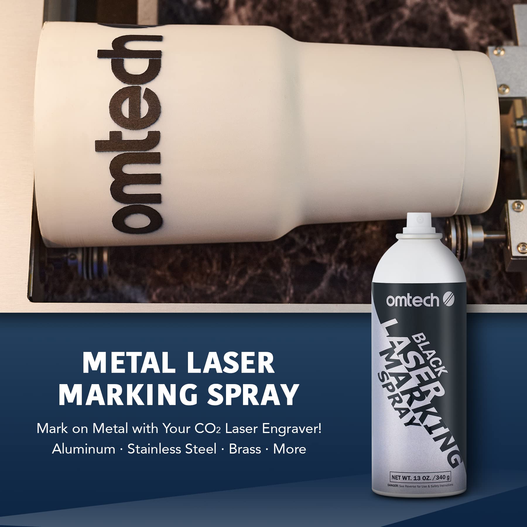 OMTech Laser Marking Spray, Metal Laser Marking Fluid for CO2 Laser Engravers, 2 13oz Aerosol High Contrast Spray for Black Laser Engraving Metal, Laser Ink Agent for Aluminum Stainless Steel Brass