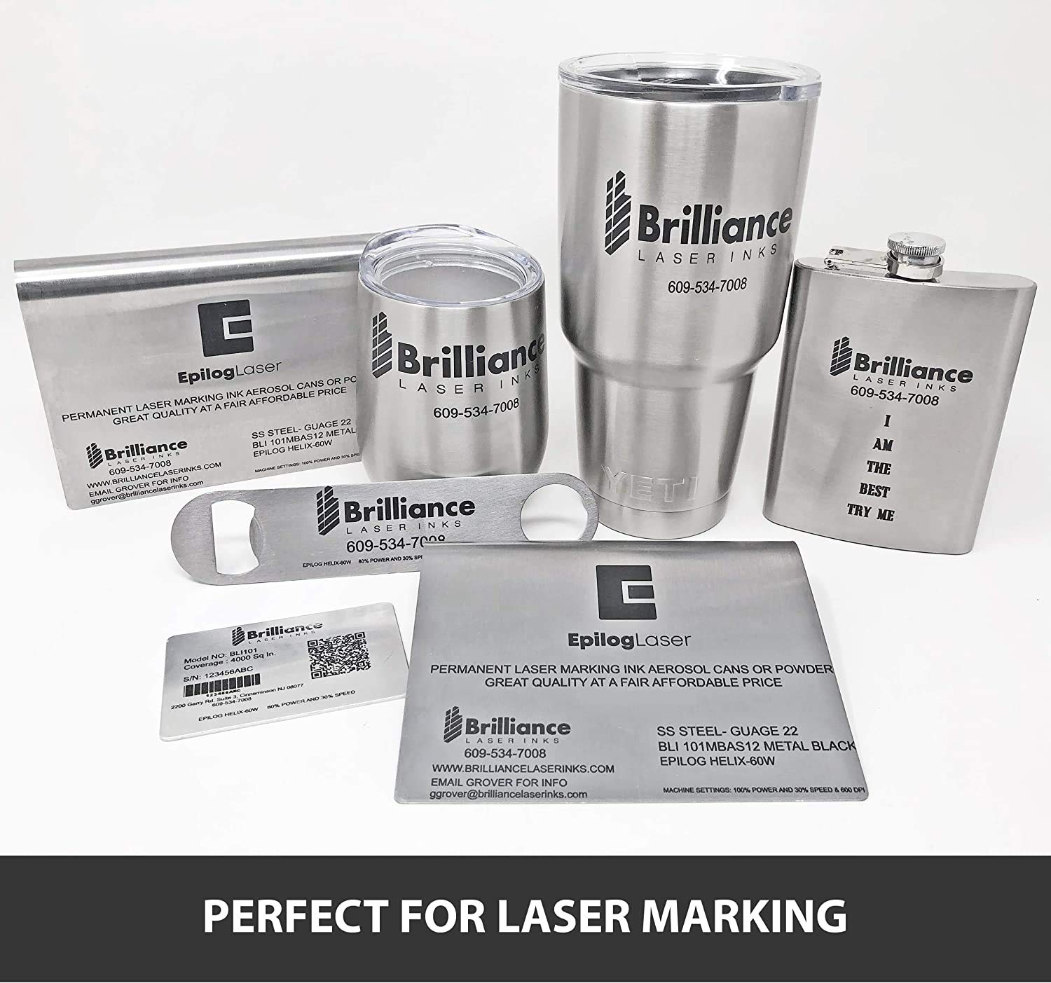 Brilliance Laser Inks 50 Grams Black Metal Marking Powder with Foam Brush | Permanent Durable High Contrast Laser Engraving Accessories for Fiber, YAG, and CO2 Laser Engraver BLI101MBPWD50