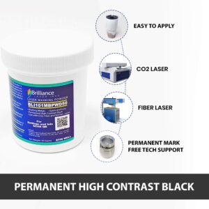 Brilliance Laser Inks 50 Grams Black Metal Marking Powder with Foam Brush | Permanent Durable High Contrast Laser Engraving Accessories for Fiber, YAG, and CO2 Laser Engraver BLI101MBPWD50