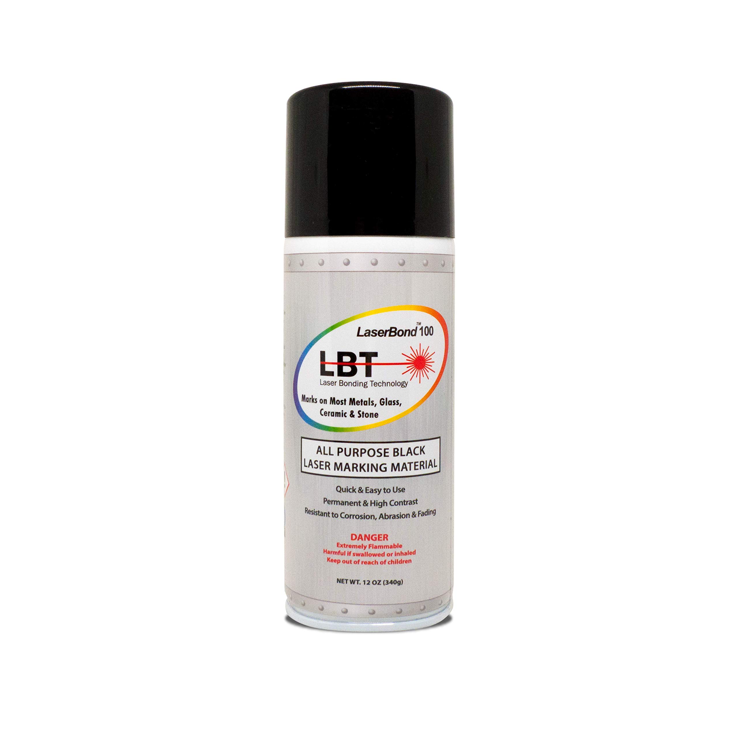 LaserBond Aerosol Black Laser Marking Spray 100 (12 oz), Works with All Laser Engravers, Printers | CO2, Fiber & YAG Laser | LBT 100 Permanently Marks on Most Metals, Glass & Ceramic