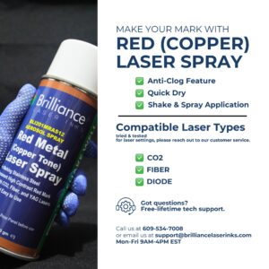 Brilliance Laser Inks 12 Oz Laser Marking Spray - Copper Tone Red, Permanent High Contrast Metal Engraving Aerosol for Fiber, YAG, Diode, and CO2 Laser Engraver Machine, BLI201