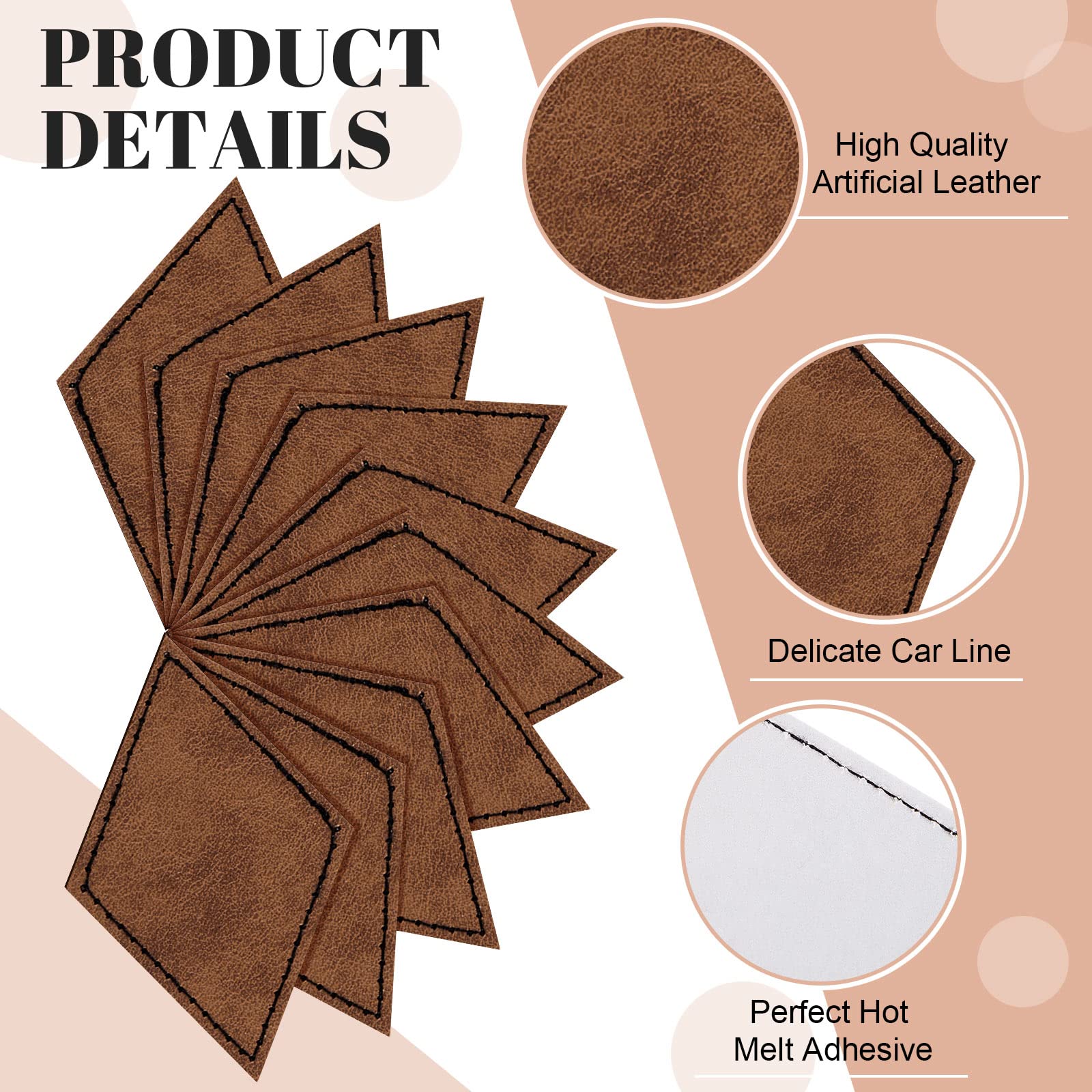 Giegxin 120 Pieces Rustic Leatherette Hat Patches with 8 Types of Shape Laser Engraving Blanks Patch Adhesive for Fabric Faux Leather Patch Repair Sewing Repair Patches (Archaize Color)