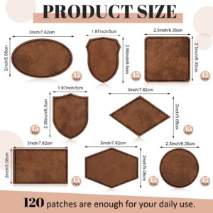 Giegxin 120 Pieces Rustic Leatherette Hat Patches with 8 Types of Shape Laser Engraving Blanks Patch Adhesive for Fabric Faux Leather Patch Repair Sewing Repair Patches (Archaize Color)