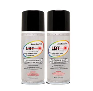 laserbond aerosol black laser marking spray 100 (12 oz), (2 pack) works with all laser engravers, printers | co2, fiber & yag laser | lbt 100 permanently marks on most metals, glass & ceramic