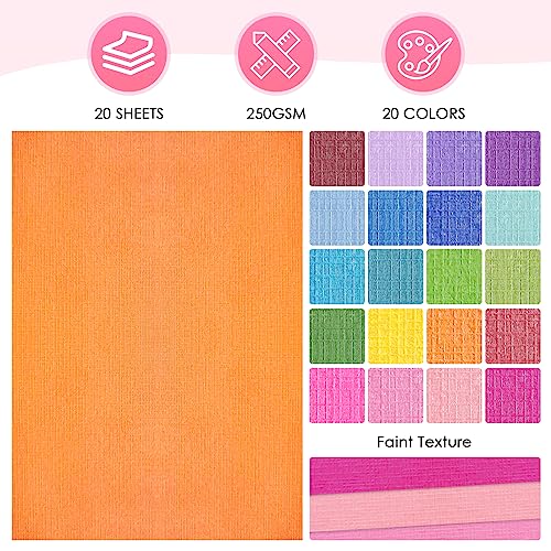 20 Sheets Rainbow Colorful Cardstock Textured Assorted Colored Paper 250gsm Single-Sided Printed Thick Card Stock for Card Making, Scrapbooking