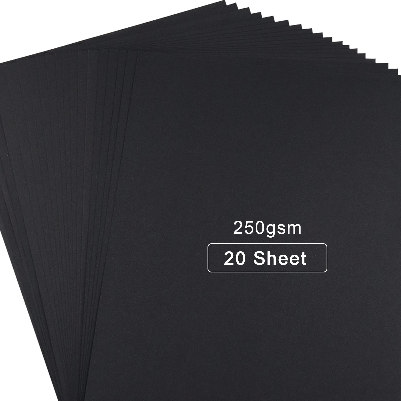 20 Sheets Black Thick Paper Cardstock Blank 8.5 x 11 Inch 250gsm Thick Black Craft Paper for DIY Cards Making, Invitations, Scrapbook School Supplies