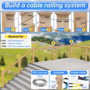 Muzata 60Pack Cable Railing Kit Protective Protector Sleeves Grommet for Wood Posts for 1/8" 5/32" 3/16" Wire Rope T316 Stainless Steel Cable Deck Hardware CR88