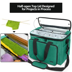 Teamoy Knitting Bag, Yarn Tote Organizer with Inner Divider (Sewn to Bottom) for Crochet Hooks, Knitting Needles(Up to 14”), Project and Supplies -No Accessories Included, Green