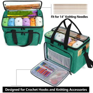 Teamoy Knitting Bag, Yarn Tote Organizer with Inner Divider (Sewn to Bottom) for Crochet Hooks, Knitting Needles(Up to 14”), Project and Supplies -No Accessories Included, Green