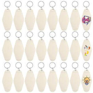 pinkunn 24 pcs vintage motel keychain blank diy heat transfer keychains bulk sublimation plastic hotel backpack key tags(beige)