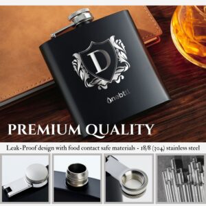 Onebttl Flasks for Liquor with Initials, Monogrammed Stainless Steel 6oz Hip Flask for Men Women, Funny Personalized Gift for Dad, Grandpa, Boss for Birthday, Father's Day, Boss Day, Christmas - C