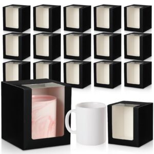 yungyan 50 pack mug boxes transparent gift packaging box for blanks sublimation coffee mugs 11oz 12oz 15oz ceramic blank coffee mugs gift wrapping(black)