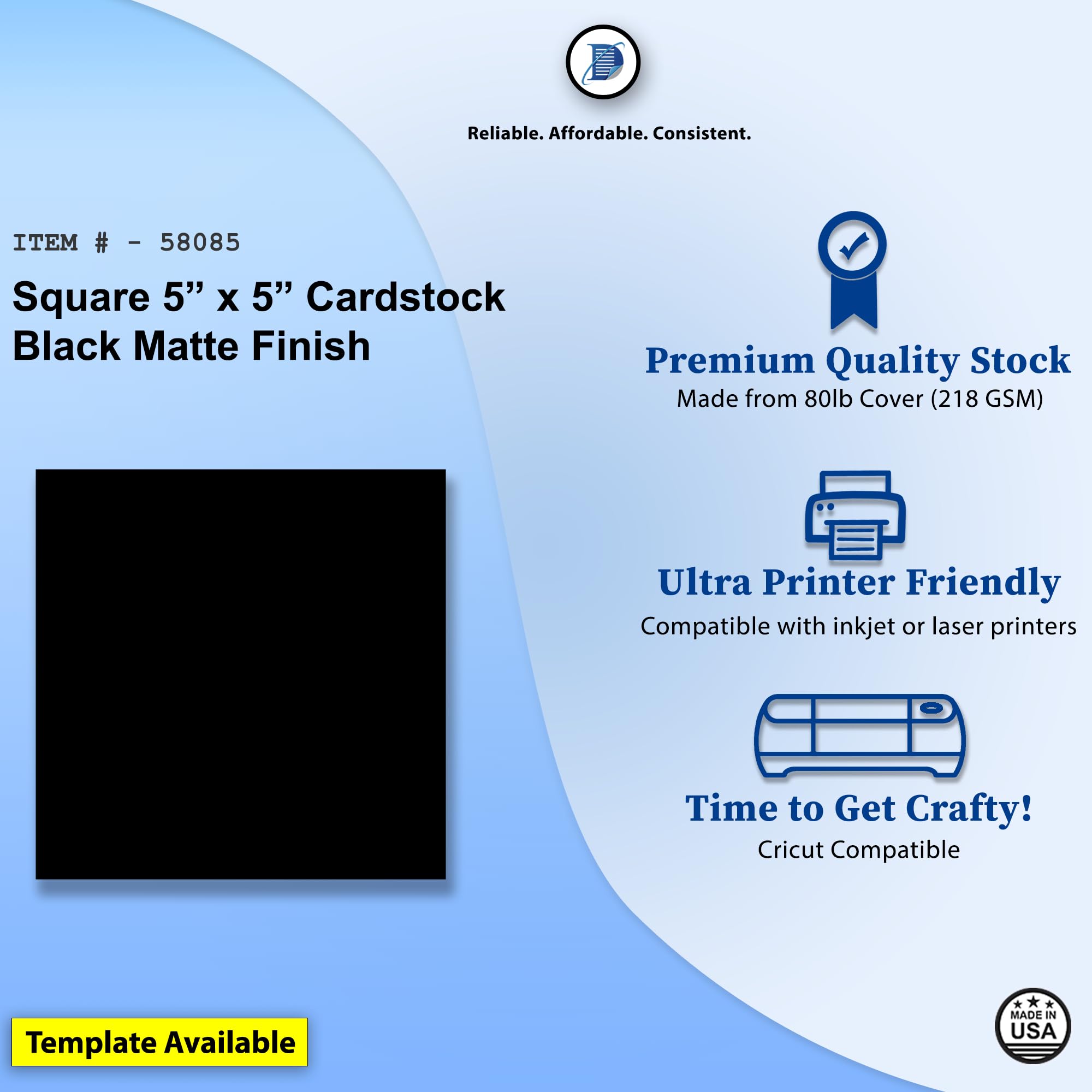 Premium Black Square Cardstock (80lb Cover) - For Greeting Cards, Invitations, Displays & backing (40 Sheets) (5 x 5)