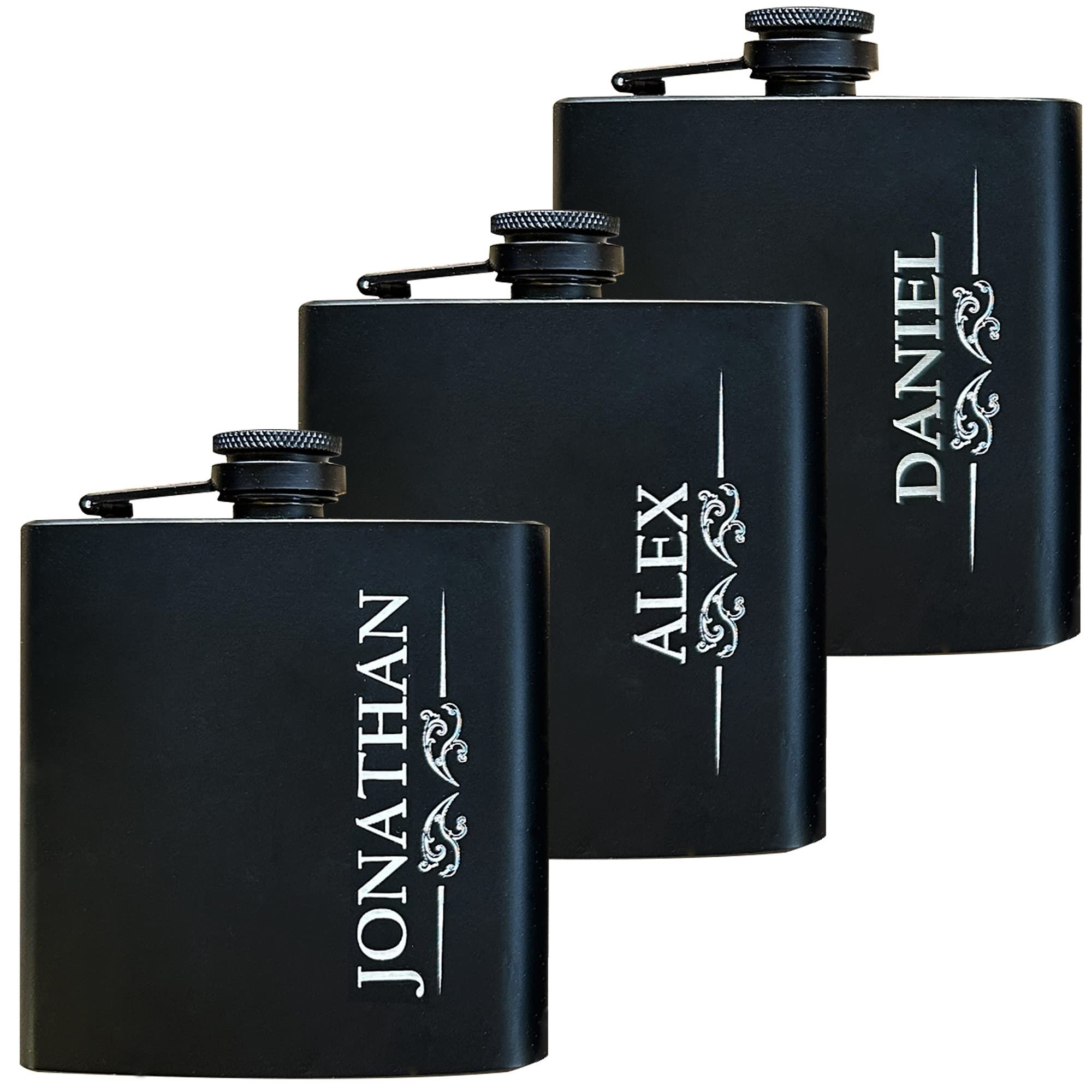 Klin Living Personalized Flask for Men, Custom Flask, Personalized Flask, Groomsmen Flask, Flasks for Liquor for Men, Engraved Flask for Men, Whiskey Flask, 6 oz Flasks with Mini Funnel (3)