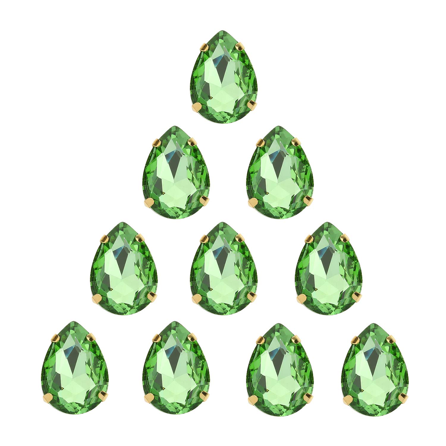 Choupee Sew On Rhinestone Tear Drop Crystal Rhinestones in Gold Setting 48 Pcs (Green, 13 X 18 MM)