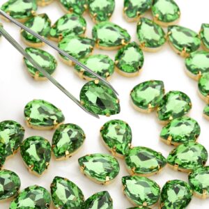 Choupee Sew On Rhinestone Tear Drop Crystal Rhinestones in Gold Setting 48 Pcs (Green, 13 X 18 MM)