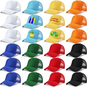 Unisex Sublimation Blank Mesh Baseball Cap Adjustable Plain Blank Mesh Trucker Hat for DIY Embroidery Sublimation Printing(Colorful,24 Pieces)