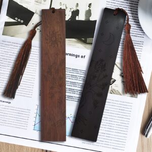 CRASPIRE 2 Color Wood Bookmark Moon Sun Tree Handmade Natural Wooden Bookmarks Carving Gifts for Men Women Book Lovers Teachers Students Birthday with Tassel Pendant 1.1 x 5.8inch