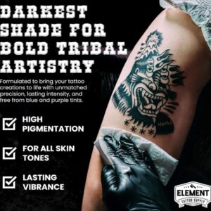 ELEMENT TATTOO SUPPLY - Premium Black Tattoo Ink - Professional Tattoo Ink & Supplies for Outlining, Shading, & Blending - Tribal Tattoo Ink - Permanent Nighthawk Black Ink Tattoo - 1/2 oz Bottle