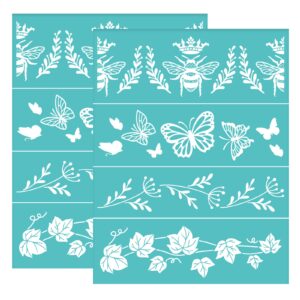 OLYCRAFT 2 Pcs Self-Adhesive Silk Screen Printing Stencil Reusable Mesh Transfer Stencil Bee Butterfly Theme Silk Screen Stencil for Painting on Wood T-Shirt Fabric Decoration 11x8.6 Inch