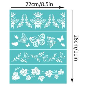 OLYCRAFT 2 Pcs Self-Adhesive Silk Screen Printing Stencil Reusable Mesh Transfer Stencil Bee Butterfly Theme Silk Screen Stencil for Painting on Wood T-Shirt Fabric Decoration 11x8.6 Inch