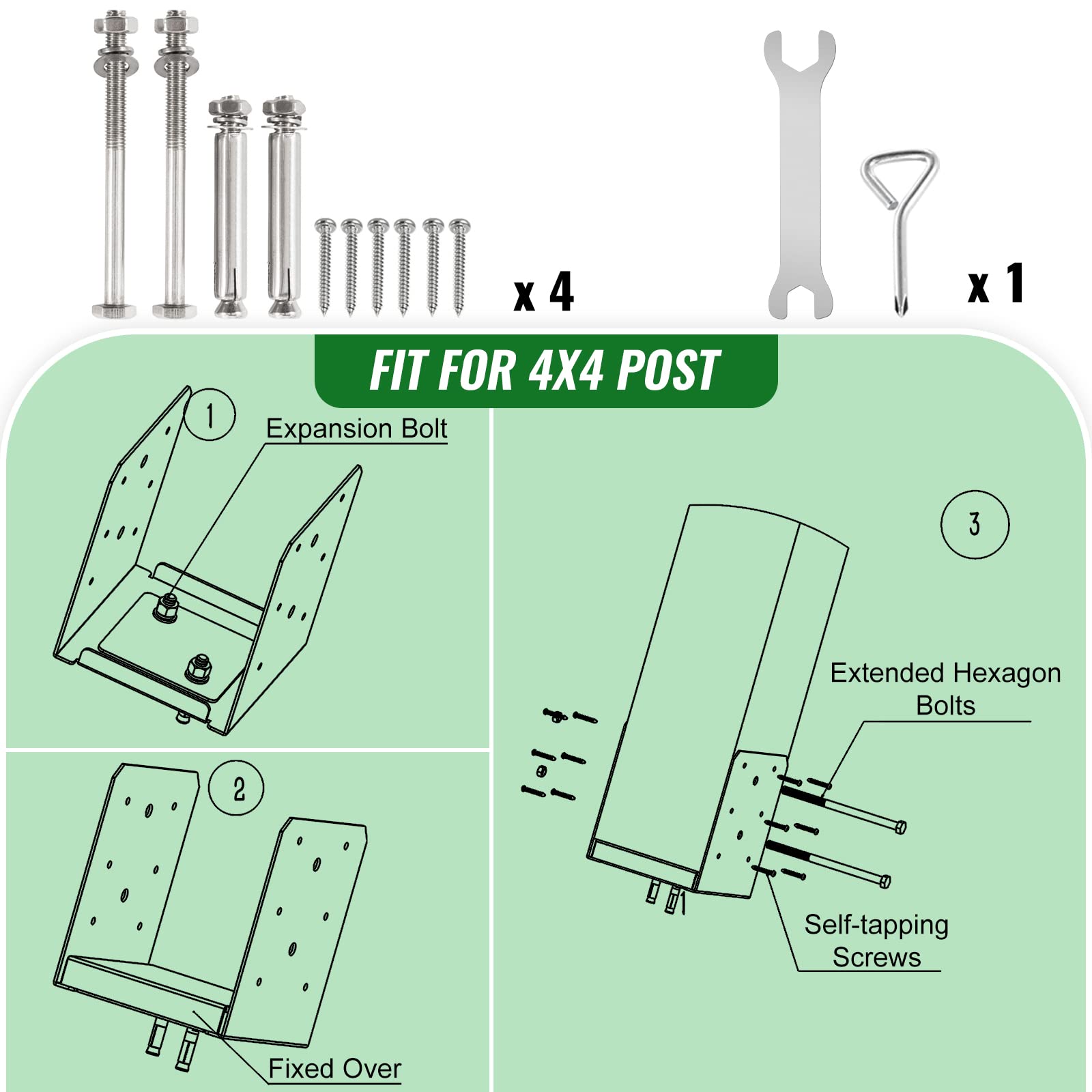 HomiShare 4"x 4" Post Base, 4Pcs Stainless Steel Post Anchor (Inner Size:3.74 x 3.15"), Adjustable Post Bracket Fits for 4"x4" Wood Post, Post Base for Rough Size Lumber (4"x4", 4Pcs)