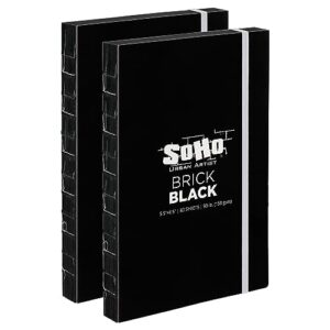 SoHo Urban Artist Brick Sketchbook Journals for Sketching, Drawing, Colored Pencils, Graphite, and More - Black 5.5"x8.5" (150 GSM, 80 Sheets) - 2 Pack