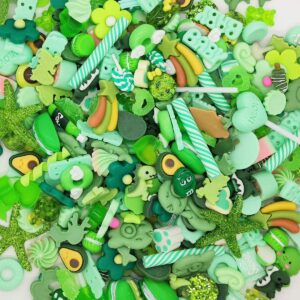 Halloluck 50 Pcs Slime Charms Easter DIY Craft Making Resin Jewery Making Kit, Resin Flatback Slime Beads Making Supplies for DIY Scrapbooking Crafts (Green)