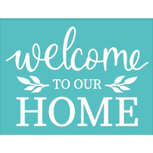 olycraft 2pcs self-adhesive silk screen printing stencil welcome stencil "welcome to our home" reusable mesh stencils transfer washable home decor for diy t-shirt fabric painting - 8.6x11 inch