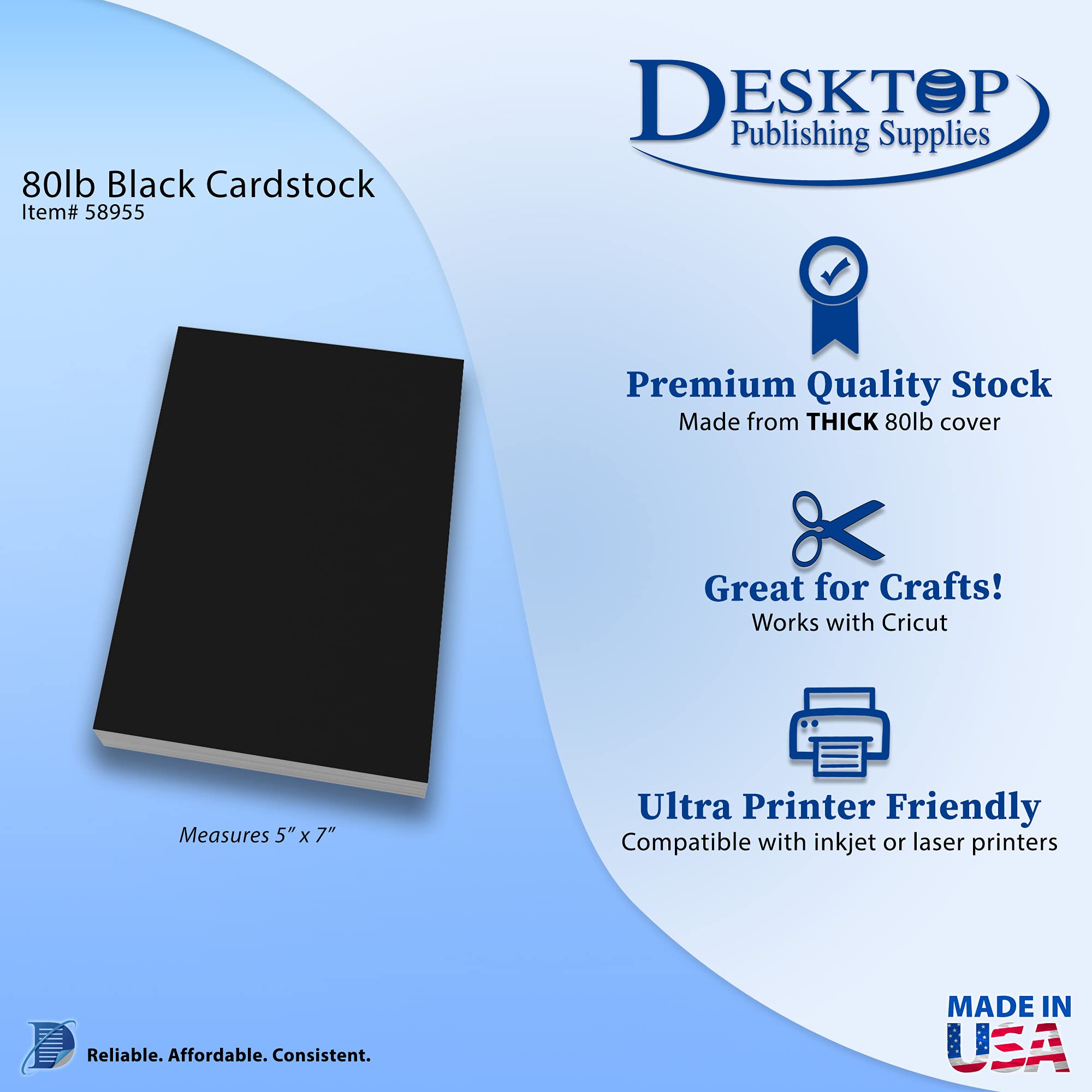 Black 5x7 Cardstock Sheets - Thick 80lb Cover Stock - For making Invitations, Postcards, Index Cards (50 Sheets Pack)