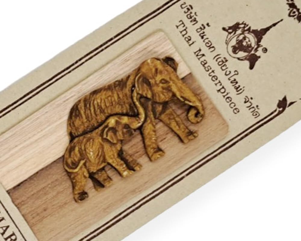 WitnyStore 7" Long Carved Wooden Bookmark Elephant Walking and Baby Lifting Trunk Handmade Unique Craft Accessory Collectibles Gift Souvenir