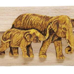 WitnyStore 7" Long Carved Wooden Bookmark Elephant Walking and Baby Lifting Trunk Handmade Unique Craft Accessory Collectibles Gift Souvenir