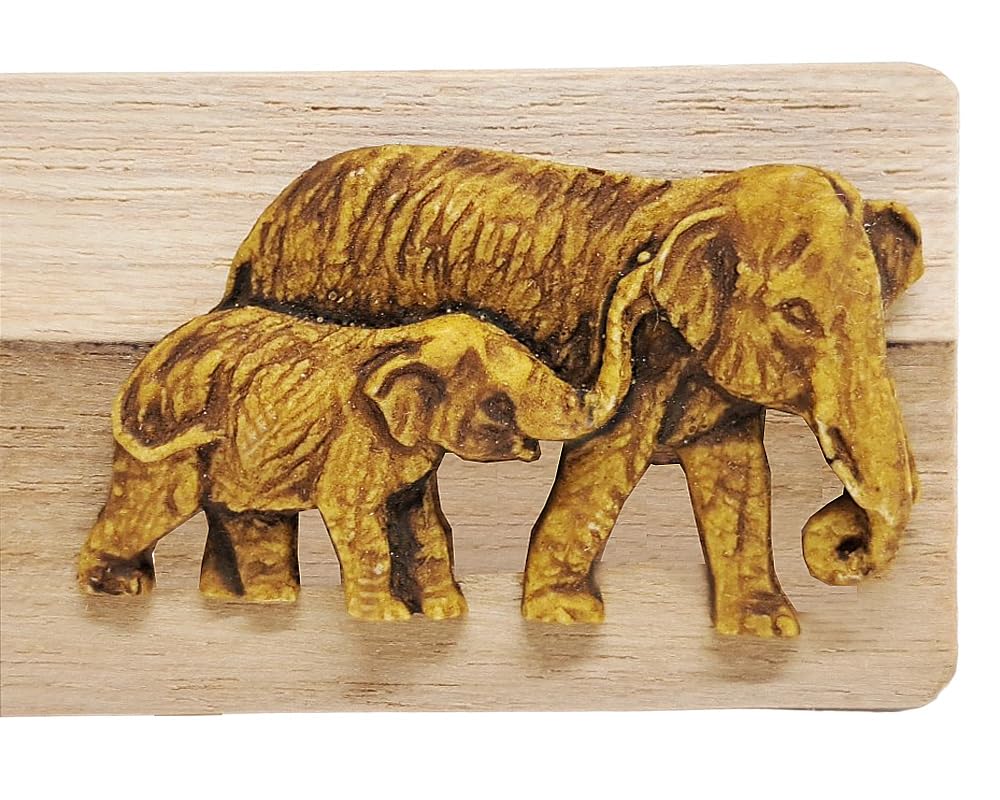 WitnyStore 7" Long Carved Wooden Bookmark Elephant Walking and Baby Lifting Trunk Handmade Unique Craft Accessory Collectibles Gift Souvenir