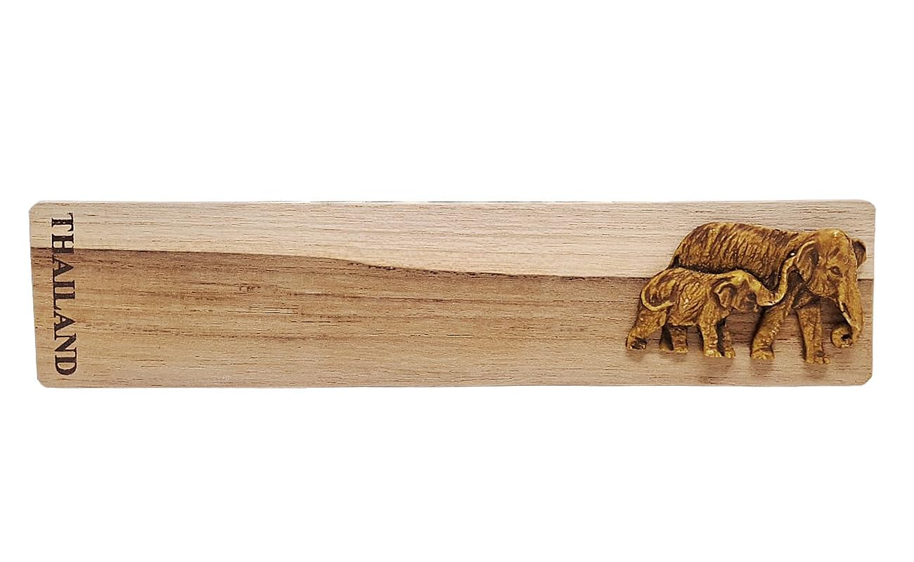 WitnyStore 7" Long Carved Wooden Bookmark Elephant Walking and Baby Lifting Trunk Handmade Unique Craft Accessory Collectibles Gift Souvenir