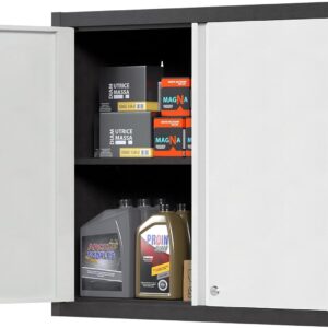 SUXXAN Metal Wall Cabinets for Storage with Lock,Steel Garage Hanging Cabinet with 1 Adjustable Shelf and 2 Doors,Garage Cabinet Upper,Wall Mounted Metal Cabinet for Office and Home