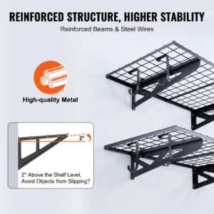 VEVOR Garage Shelving Wall Mounted, 2 x 4 ft Heavy Duty Garage Wall Shelves, 502 lbs Load Capacity Garage Storage Rack Floating Shelves, 2 Pack, Suitable for Shop, Shed, Garage Storage