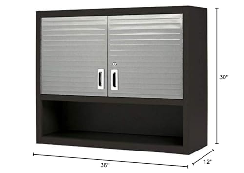 Seville Classics UltraHD Solid Steel Rolling Lockable Metal Storage Wall Cabinet Locker Organizer w/Adjustable Shelves for Garage, Warehouse, Office, Classroom, 36" W x 12" D x 30" H, Satin Graphite