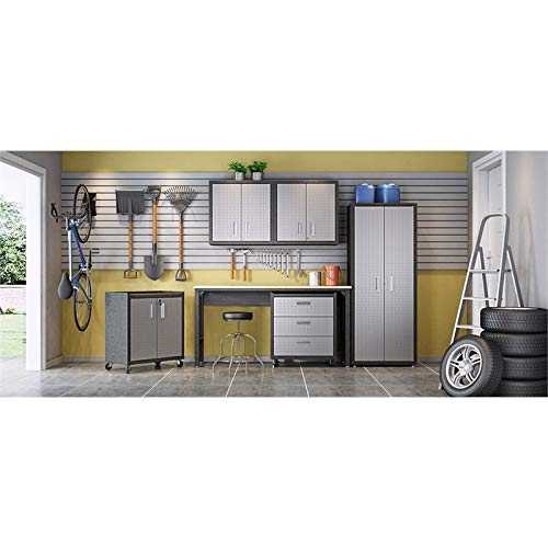 Pemberly Row Metal 2 Door Wall Mount Floating Garage Storage Cabinet with Lock in Grey